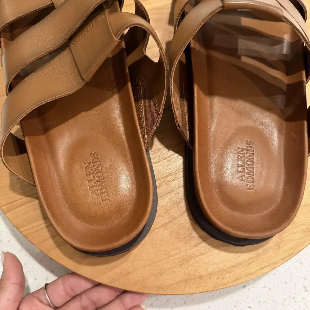 Allen Edmonds Sandals Mens 13 Davis Leather Brown Slide Fisherman Casual Comfort